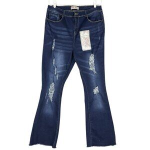 Elite Jeans Women's Distressed Stretch Flare Blue Jeans Size 17/18 High Rise NWT